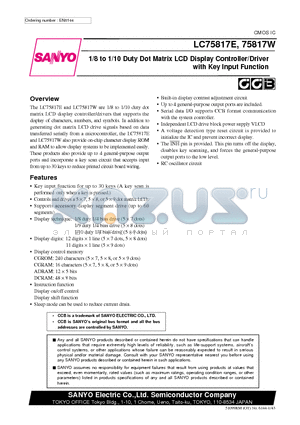 LC75817E datasheet - 1/8 to 1/10 Duty Dot Matrix LCD Display Controller/Driver with Key Input Function