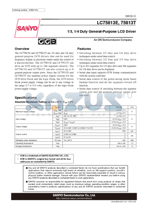 LC75813E datasheet - 1/3, 1/4 Duty General-Purpose LCD Driver