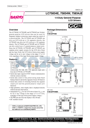 LC75834 datasheet - 1/4 Duty General-Purpose LCD Drivers