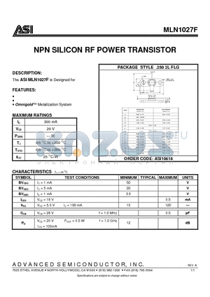 MLN1027F datasheet - NPN SILICON RF POWER TRANSISTOR