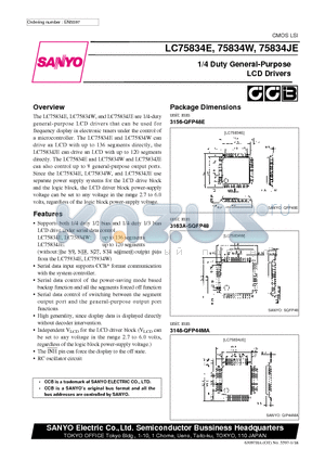 LC75834W datasheet - 1/4 Duty General-Purpose LCD Drivers