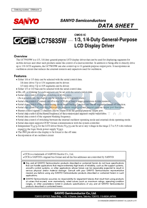 LC75835W datasheet - CMOS IC 1/3, 1/4-Duty General-Purpose LCD Display Driver