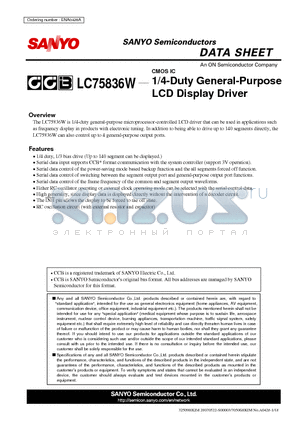 LC75836W datasheet - 1/4-Duty General-Purpose LCD Display Driver