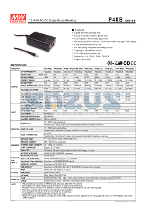 P40B-0P2J datasheet - 15~40WAC-DC Single Output Desktop