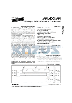 MAX100 datasheet - 250Msps, 8-Bit ADC with Track/Hold