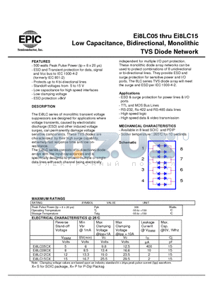 EI8LC05 datasheet - Low Capacitance, Bidirectional, Monolithic TVS Diode Network