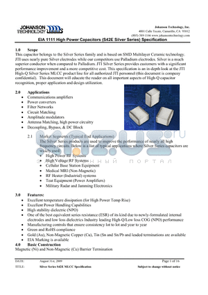 EIA1111 datasheet - EIA 1111 High Power Capacitors (S42E Silver Series) Specification