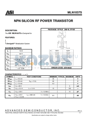 MLN1037S datasheet - NPN SILICON RF POWER TRANSISTOR