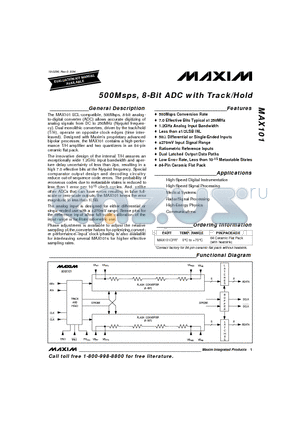 MAX101 datasheet - 500Msps, 8-Bit ADC with Track/Hold