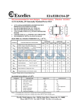 EIA1314-2P datasheet - 13.75-14.5GHz, 2W Internally Matched Power FET