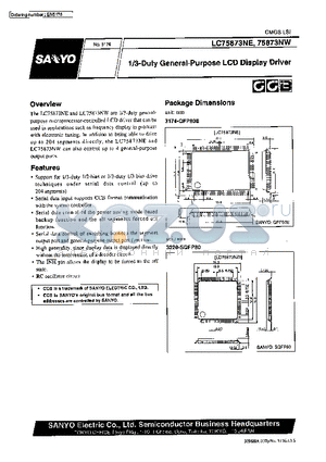 LC75873NE datasheet - 1/3 Duty General-Purpose LCD Display Driver