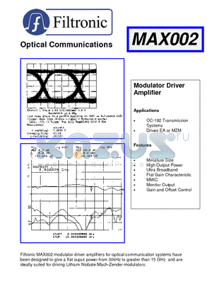 MAX002 datasheet - Optical Communications - Modulator Driver Amplifier