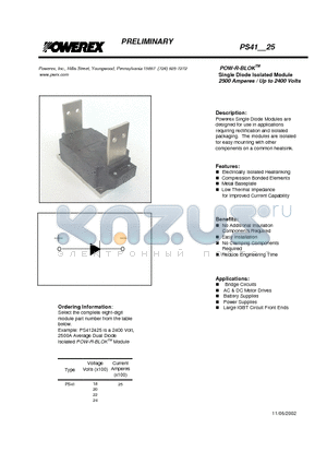 P411825 datasheet - POW-R-BLOK Single Diode Isolated Module (2500 Amperes / Up to 2400 Volts)