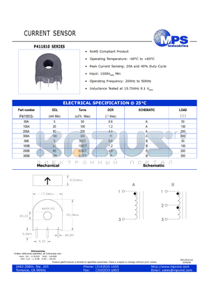 P411810-100B datasheet - CURRENT SENSOR