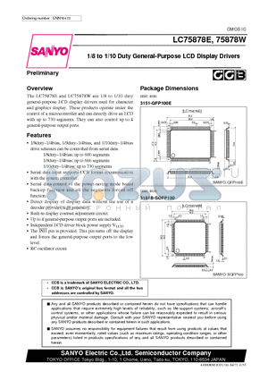 LC75878E datasheet - 1/8 to 1/10 Duty General-Purpose LCD Display Drivers
