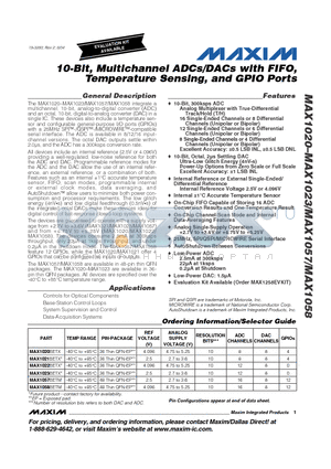 MAX1022BETX datasheet - 10-Bit, Multichannel ADCs/DACs with FIFO, Temperature Sensing, and GPIO Ports