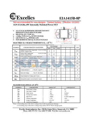 EIA1415B-8P datasheet - 14.9-15.1GHz, 8W Internally Matched Power FET