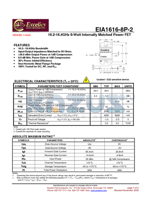 EIA1616-8P-2 datasheet - 16.2-16.4GHz 8-Watt Internally Matched Power FET