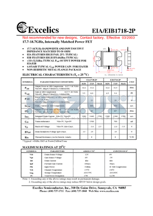 EIA1718-2P datasheet - 17.7-18.7GHz, Internally Matched Power FET