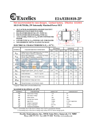 EIA1818-2P datasheet - 18.15-18.75GHz, 2W Internally Matched Power FET