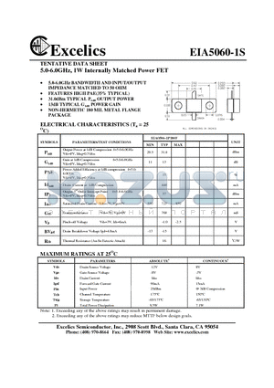 EIA5060-1S datasheet - 5.0-6.0GHz, 1W Internally Matched Power FET