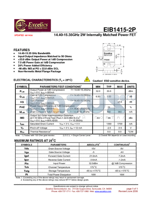 EIB1415-2P datasheet - 14.40-15.35GHz 2W Internally Matched Power FET