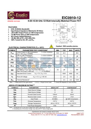 EIC0910-12 datasheet - 9.50-10.50 GHz 12-Watt Internally Matched Power FET