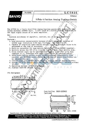 LC7816 datasheet - 2-Pole 4-Position Analog Function Switch