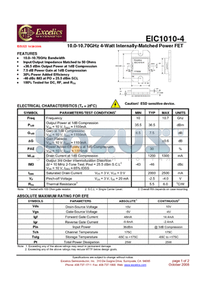 EIC1010-4 datasheet - 10.0-10.70GHz 4-Watt Internally-Matched Power FET