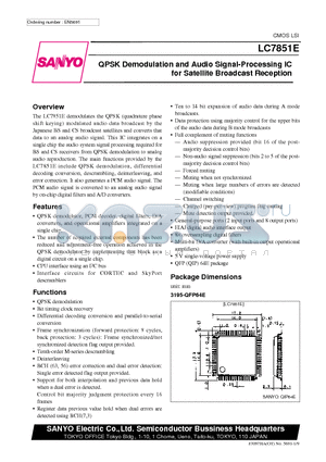 LC7851 datasheet - QPSK Demodulation and Audio Signal-Processing IC for Satellite Broadcast Reception