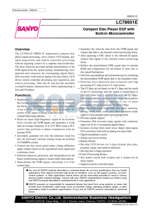 LC78601E datasheet - Compact Disc Player DSP with Built-in Microcontroller