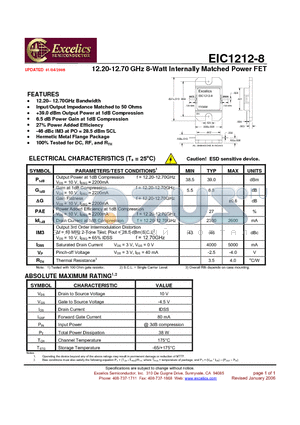 EIC1212-8 datasheet - 12.20-12.70 GHz 8-Watt Internally Matched Power FET