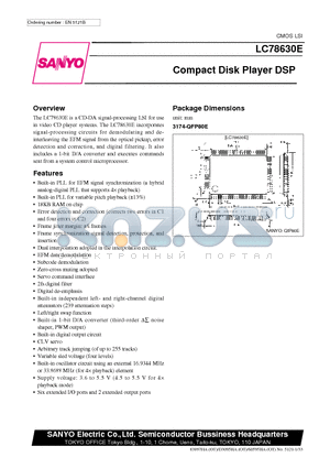 LC78630 datasheet - Compact Disk Player DSP