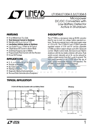 LT1304-3.3 datasheet - Micropower DC/DC Converters with Low-Battery Detector Active in Shutdown