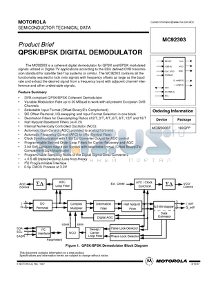 MC92303 datasheet - QPSK/BPSK DIGITAL DEMODULATOR