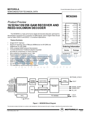 MC92305CD datasheet - 16/32/64/128/256 QAM RECEIVER AND REED-SOLOMON DECODER