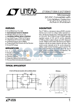 LT1304CS8-3.3 datasheet - Micropower DC/DC Converters with Low-Battery Detector Active in Shutdown