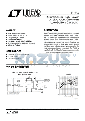 LT1305 datasheet - Micropower High Power DC/DC Converter with Low-Battery Detector