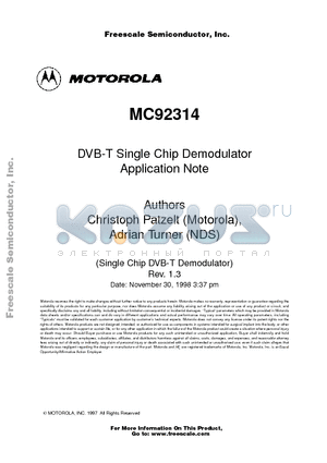 MC92314 datasheet - DVB-T Single Chip Demodulator Application Note