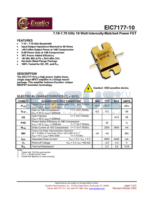 EIC7177-10 datasheet - 7.10-7.70 GHz 10-Watt Internally-Matched Power FET