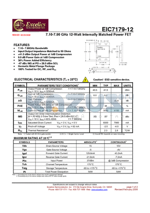 EIC7179-12 datasheet - 7.10-7.90 GHz 12-Watt Internally Matched Power FET