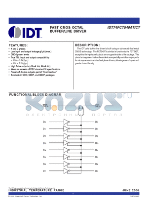 IDT74FCT540ATPYG datasheet - FAST CMOS OCTAL BUFFER/LINE DRIVER