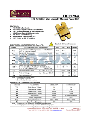 EIC7179-4NH datasheet - 7.10-7.90GHz 4-Watt Internally-Matched Power FET