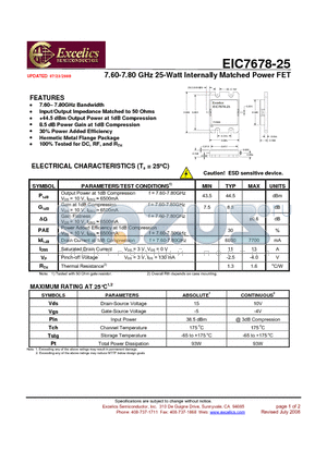 EIC7678-25 datasheet - 7.60-7.80GHz 25-Watt Internally Matched Power FET
