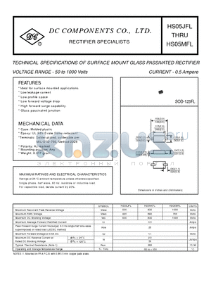 HS05JFL datasheet - TECHNICAL SPECIFICATIONS OF SURFACE MOUNT GLASS PASSIVATED RECTIFIER VOLTAGE RANGE - 50 to 1000 Volts