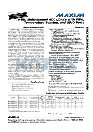 MAX1057BETM datasheet - 10-Bit, Multichannel ADCs/DACs with FIFO, Temperature Sensing, and GPIO Ports