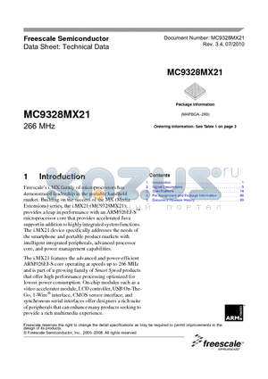 MC9328MX21CVK datasheet - 266 MHz i.MX family of microprocessors