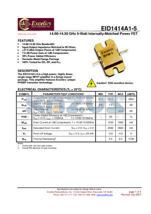 EID1414A1-5 datasheet - 14.00-14.50 GHz 5-Watt Internally-Matched Power FET