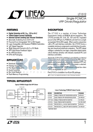 LT1312 datasheet - Single PCMCIA VPP Driver/Regulator