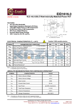 EID1616-3 datasheet - 16.2-16.5 GHz 3-Watt Internally-Matched Power FET